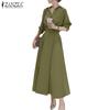 Women Turn Down Collar Loose Casual 3/4 Sleeve Long Dress