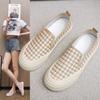 Women's Flat Bottom Canvas Shoes Casual Lattice Single Shoes Lazy Sneaker Shoe 36-40