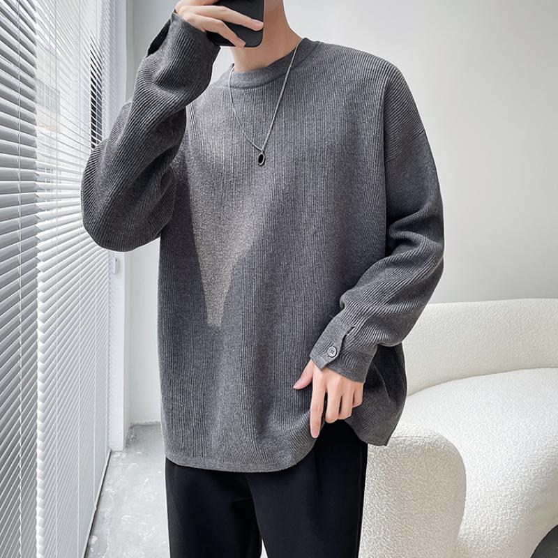 Осенне-зимний однотонный свитер с круглым вырезом, мужская корейская версия, универсальный, свободный белый пуловер, базовый слой с длинными рукавами