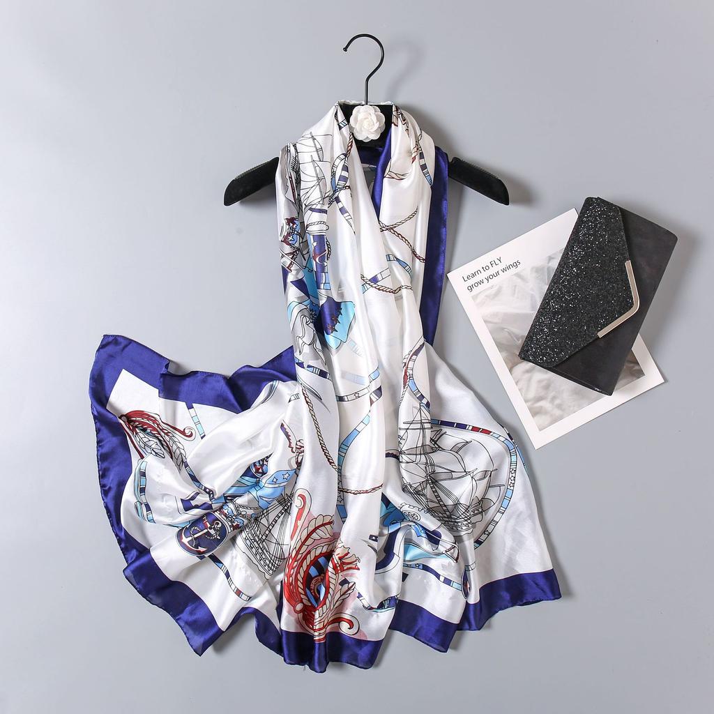 Spring and Summer New Four-leaf Clover Flowers Flowers Women Sunscreen Silk Scarf Long Shawl Seaside Holiday Sunshade Scarf