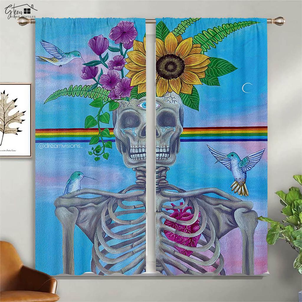 Плотные изоляционные шторы с цветочным принтом черепа, подходящие для Хэллоуина, украшения для гостиной, ресторана и вечеринки