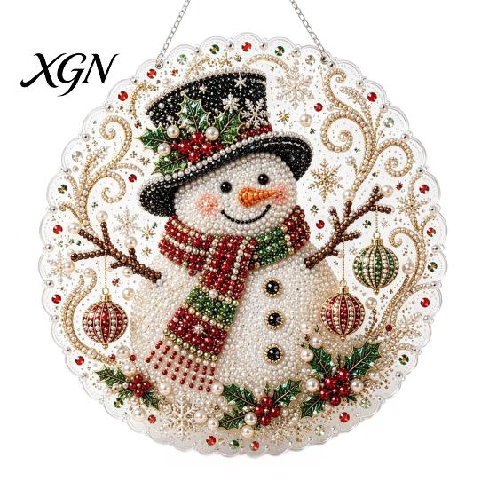 Novice Friendly Crafting Kit Christmas Faux Pearl Painting Suncatcher Kit, Cute Santa Snowman Tree 3D Beaded DIY Art Set Ornament, Handmade