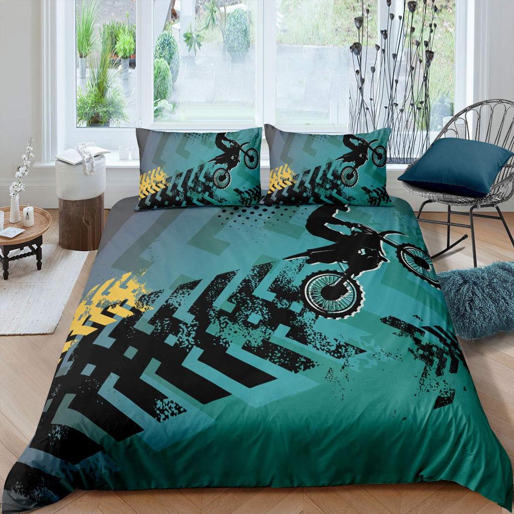 Комплект постельного белья для мотоциклистов, двойной размер, комплект постельного белья для мотокросса, гоночный мотоцикл, байк, экстремальный спорт, полиэстер, пододеяльник