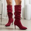 Мода 2024 Зима Новые Модные Однотонные Матовые Кожаные Верхние Ботинки Женские Большие Длинные Ботинки Удобные Одинарные Ботинки