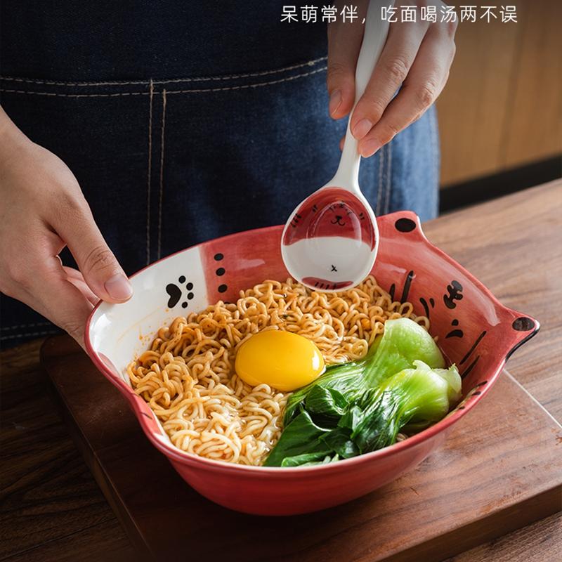 7,8-дюймовая большая миска для лапши, керамическая миска для супа рамен, миска с изображением тигра, детская ложка для микроволновой печи