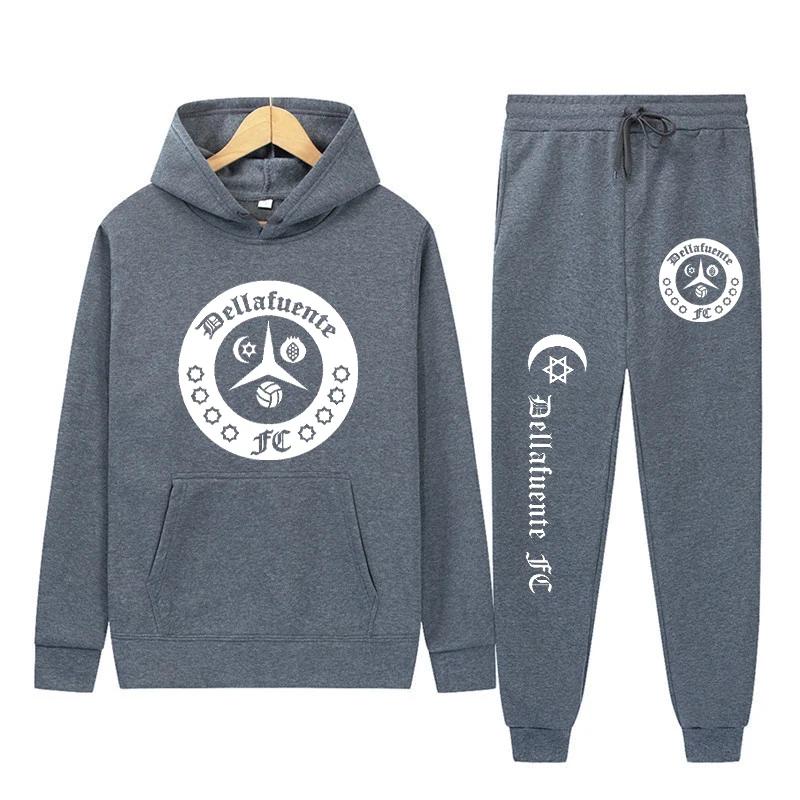 Dellafuente толстовки + брюки комплекты из 2 предметов мужские модные толстовки с буквенным принтом и графическим принтом бегун повседневный пуловер с капюшоном спортивные штаны