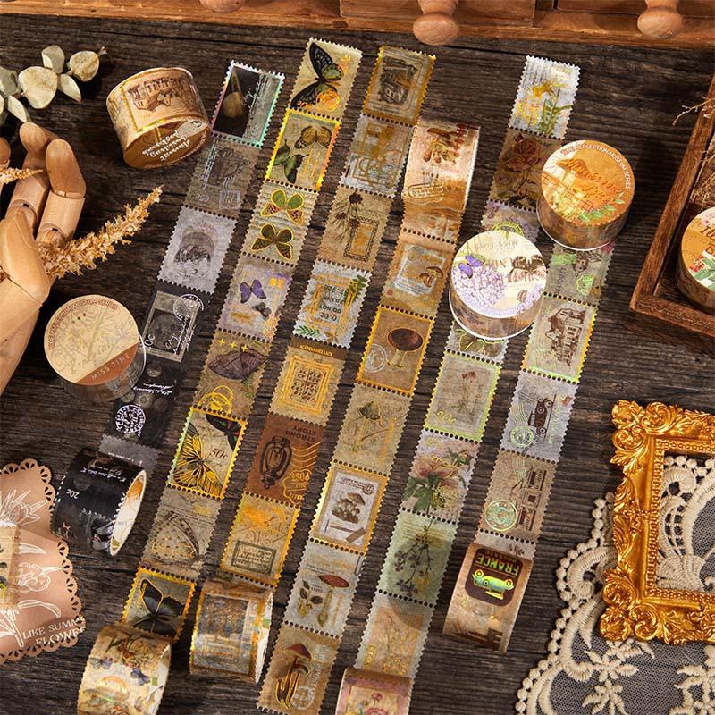 1Roll 2.5x200cm Vintage Gold Foil Stamp Style Tape Stickers Journal Scrapbook Decor Supplies Literary Gold Foil Decals