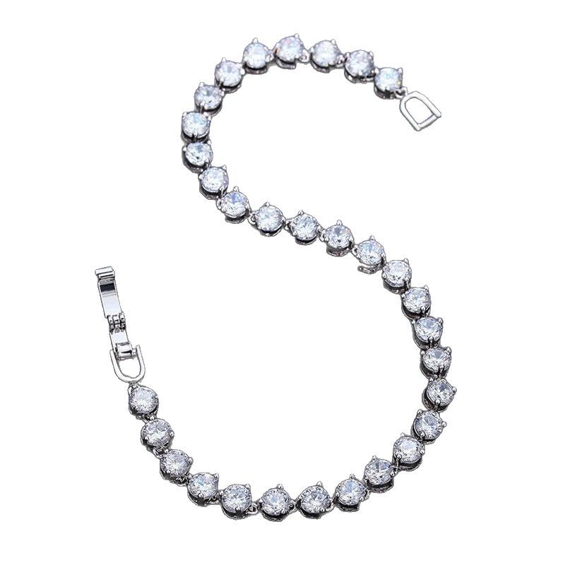 SOGRIA Factory Copper Tennis Bracelet 4mm Cubic Zirconia Silver Plated Prong Set Secure Bracelet Clasp Adjustable Length