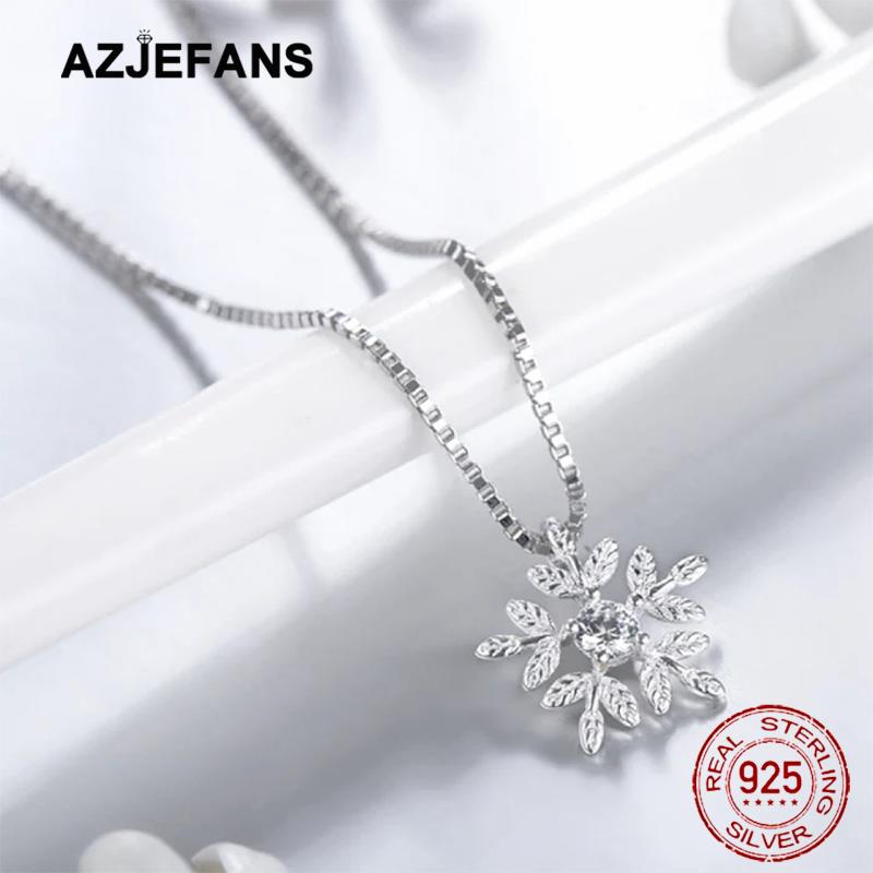 S925 Sterling Silver Christmas Snowflake Diamond Pendant Necklace Fine Jewelry