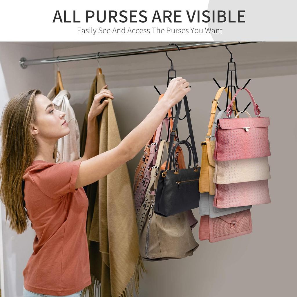 Purse Hanger for Closet, Rotatable Purse Organizer Bag Hanger Purse Hook, Space Saving Closet Organizers and Storage for Purses, Bags, Backpacks,