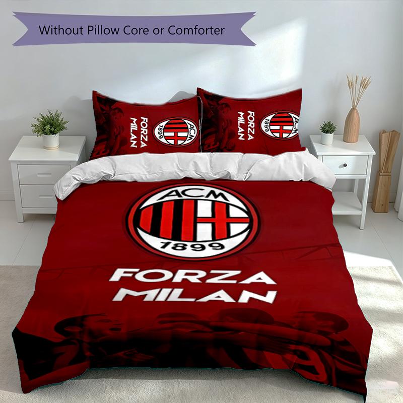 3pcs Associazione Calcio Milan Duvet Cover Set, Includes 1 Duvet Cover and 2 Pillowcases,Skin-Friendly&Comfortable Fabric,Suitable Bedding Sets