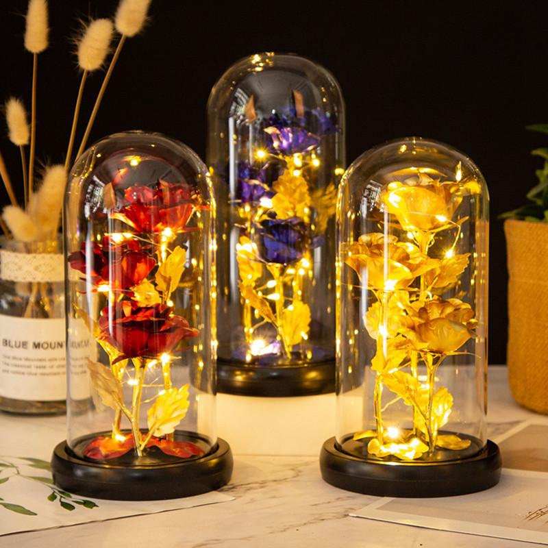Three glass cover gold foil rose ornament creative lover mother's day gift christmas lights immortal flower