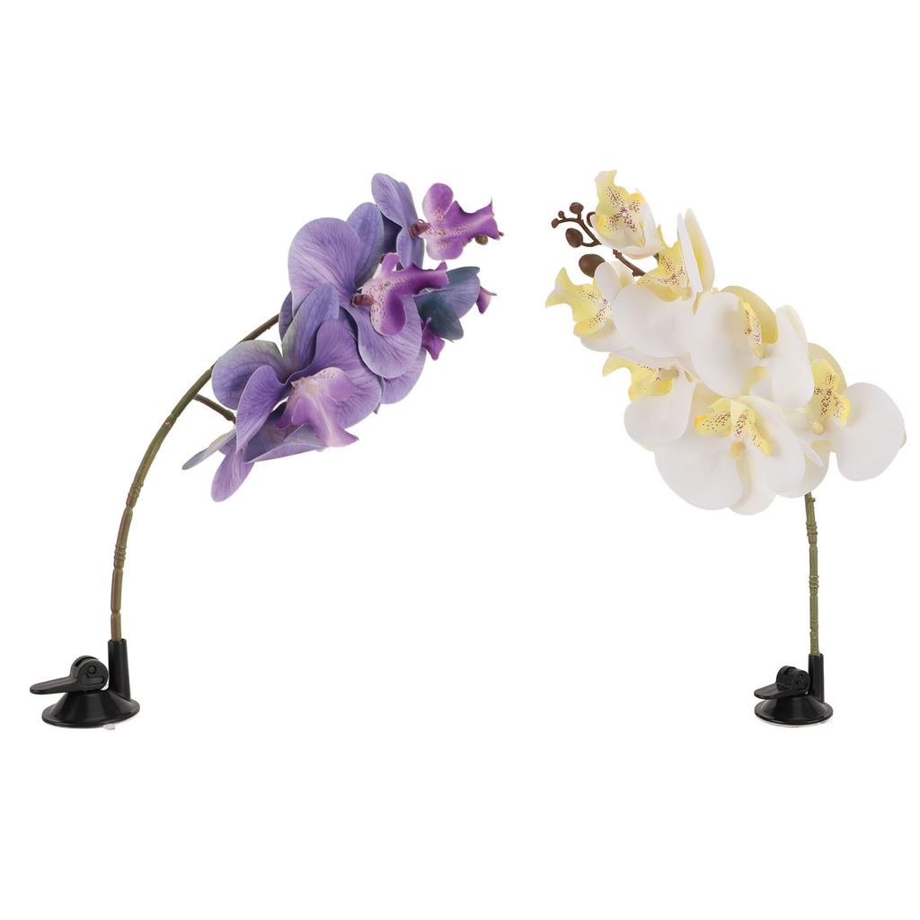 2pcs Reptile Plant with Suction Cup Bendable Terrarium Decoration Plant Flower for Aquarium Lizards Spiders Snakes