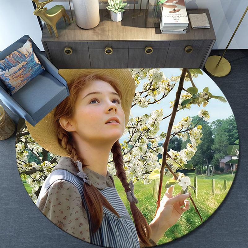 Anne of Green Gables pattern round rug,Carpet Rug for Living Room Bedroom Playroom ,Non-slip Floor Mat,Holiday Gifts and Birthday Gifts.
