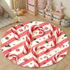 Round Area Carpet Christmas Candy Cane Holly Star Pink Stripe Sweet Party Room Decor