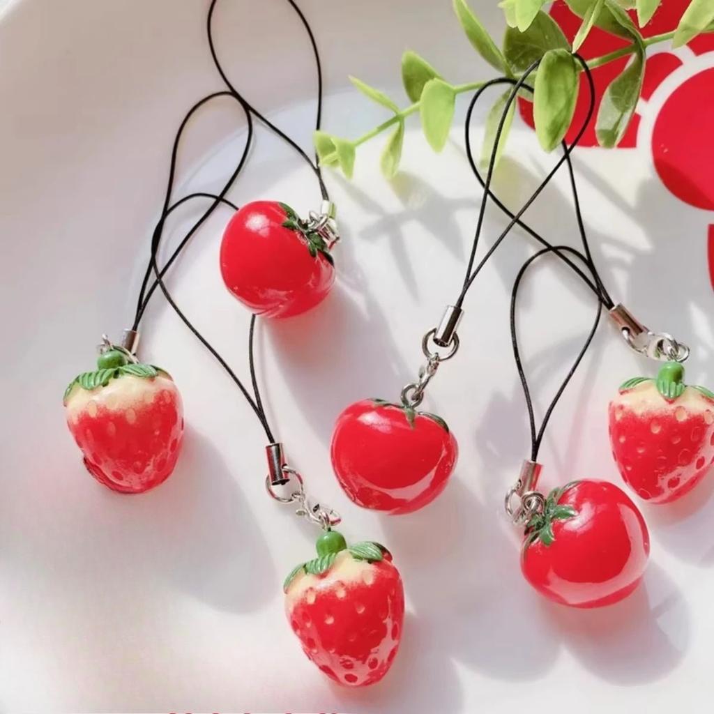 Red Strawberry Tomato Keychain Resin Fruit Charm Cute Pendant for Phone Case/Bag Ideal Birthday Gift for Women And Girls