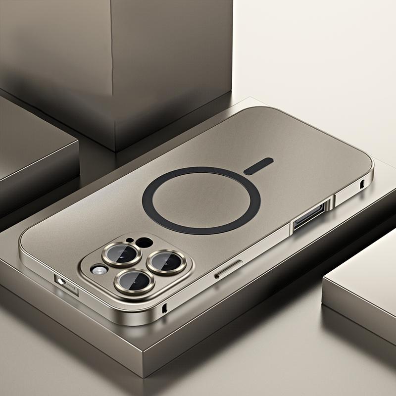 Металлический Магнитный Матовый Чехол Для iPhon 12 13 14 15 16 17 Pro Max 14Plus Чехол Для Magsafe Защитная Пленка для Объектива Алюминиевая Рамка Беспроводная Зарядка