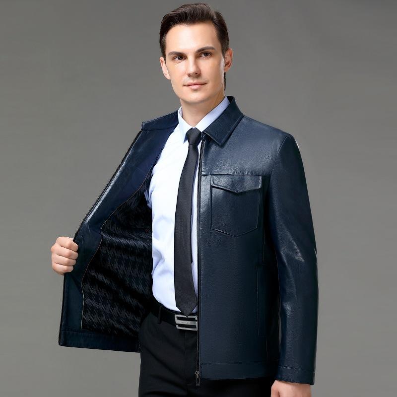 Осенне-зимнее кожаное пальто мужское с лацканами плюс бархатная овчина кожаное пальто среднего возраста кожаная куртка мужская одежда