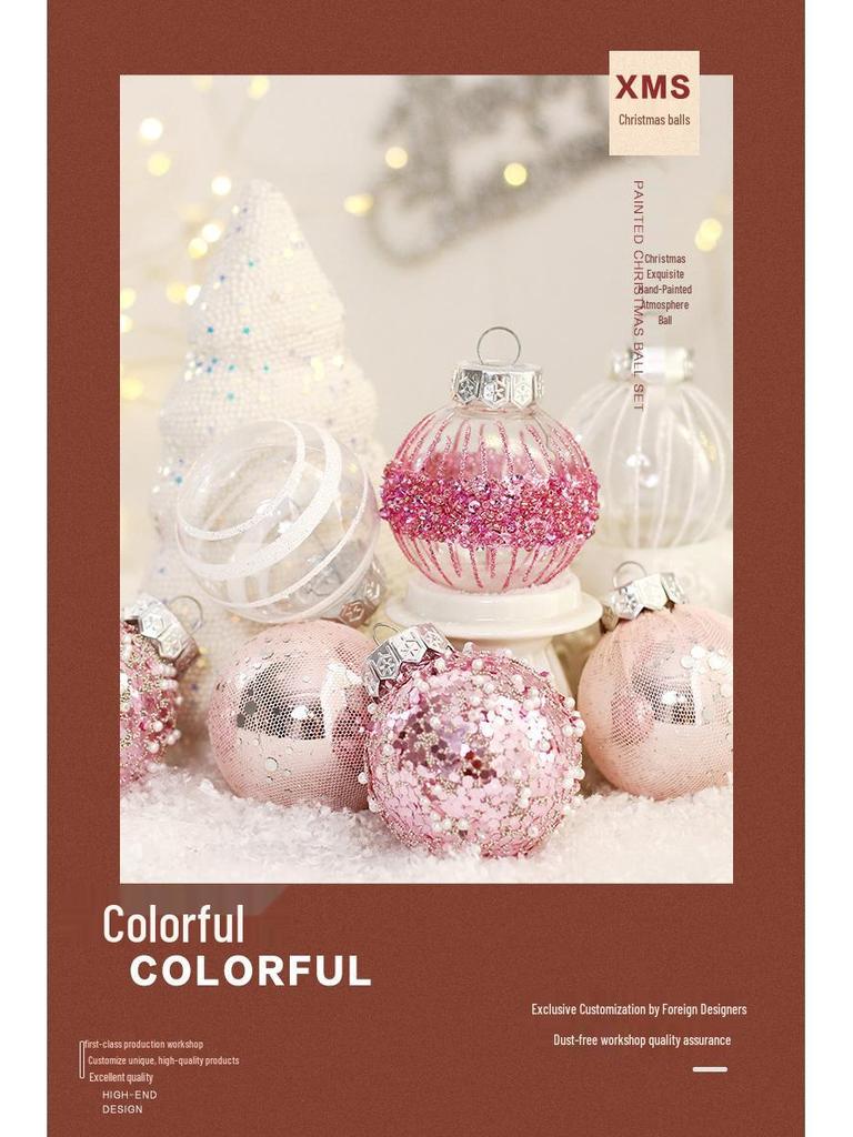 Pink Transparent Hollow Christmas Tree Ornament - PET Round Decorative Ball