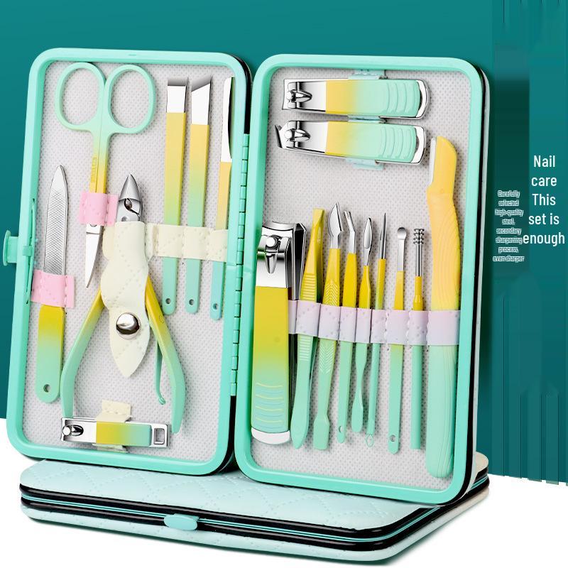 18-Piece Gradient Yellow-Green Manicure & Pedicure Tool Set with Nail Clippers and Cuticle Scissors