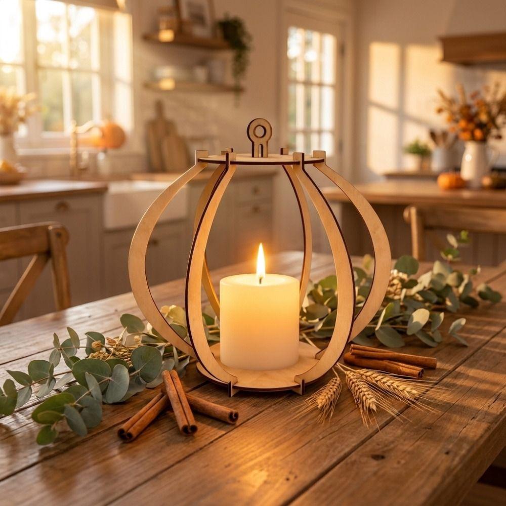 Lantern Wooden Candle Holder Pumpkin Shaped Candle Stand Holiday Prop Candlestick Holder Party