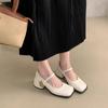Autumn Casual Women Fashion Square Toe Close Toe Ankel Strap Mules Ladies Elegant Mary Jane Ballet Shoes Mid Heel Dress Pumps