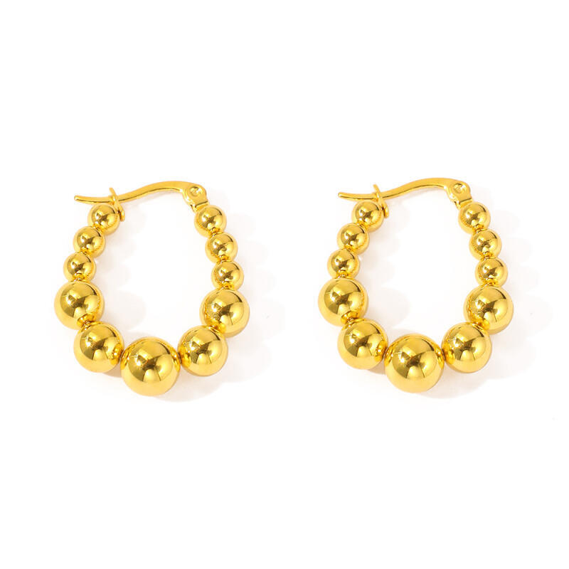 Geometric Stainless Steel Beaded Hoop Earrings for Women Ladies Classic Temperament Earrings Buckle Banquet Jewelry Accessories