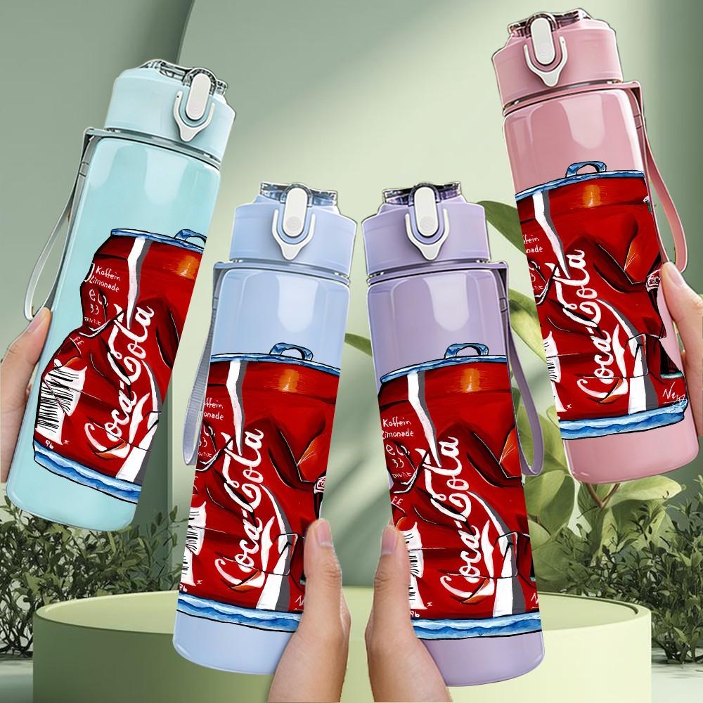 1PC Red Soda Drink Can Pattern 750ml Color Plastic Sports Water Bottle Leakproof Flip Straw Lid Suitable for Sports Office Home Use