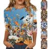 Women's Fashion Casual Three-quarter Sleeve Floral Print Round Neck Top