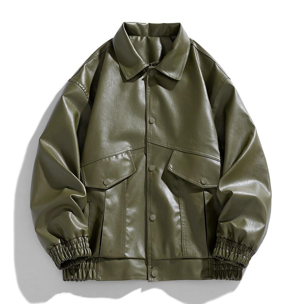 Черная модная куртка с лацканами, повседневная, весна и осень, новая свободная мужская кожаная куртка для мотоцикла