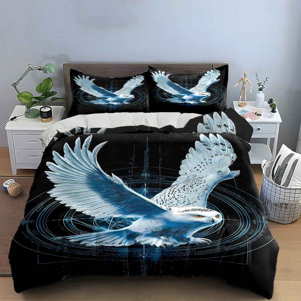 Snowy Owl with Mystic Symbols Bedding Duvet Cover Set Duvet Cover Pillowcases (1*Duvet Cover 2*Pillowcases, without duvet insert)
