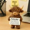 A Cute Scottish Highland Cow Statue, Resin Farmhouse Cow Desk Decor, Encouragement Cheer Up Gift for Office Home Shelf Tabletop