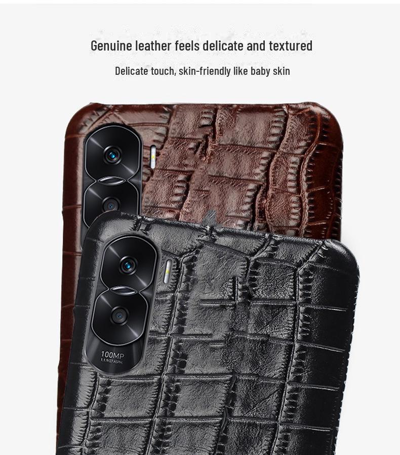 Compatible Honor Play Phone Case: Cowhide Crocodile Pattern, Genuine Leather, Half-Cover for Play 40, 30Plus, and 20Pro Models.