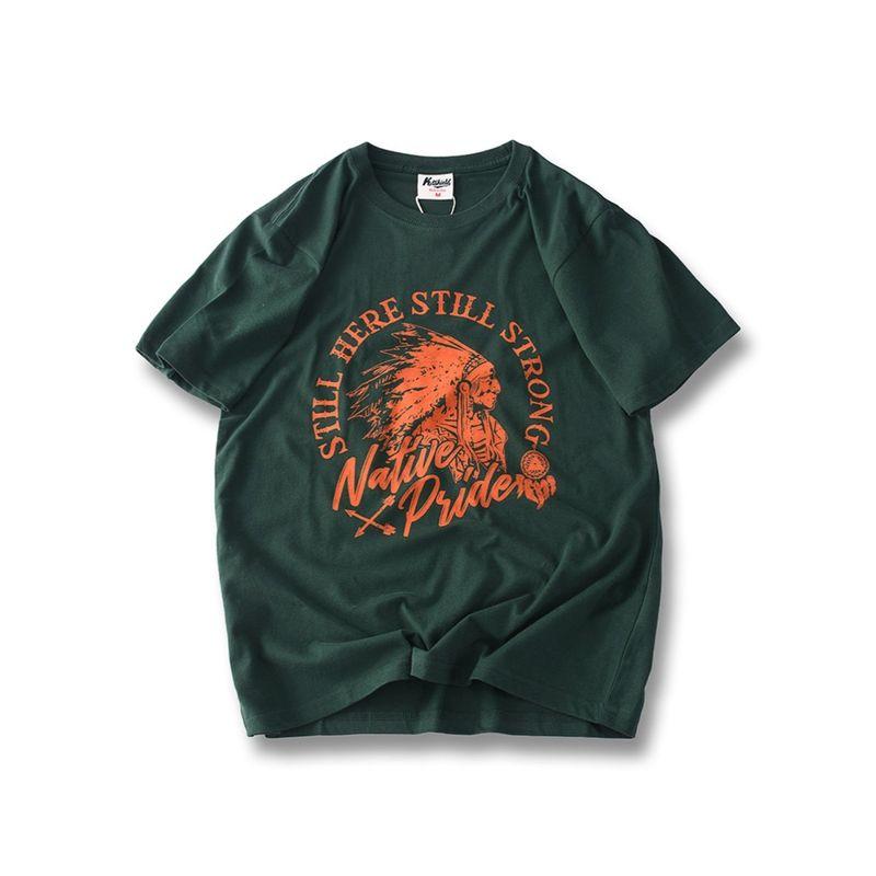 American Retro Print Pure Indian Cotton Short Sleeve T-shirt Men Summer Trendy Bottoming Shirt Export Cotton T-shirt