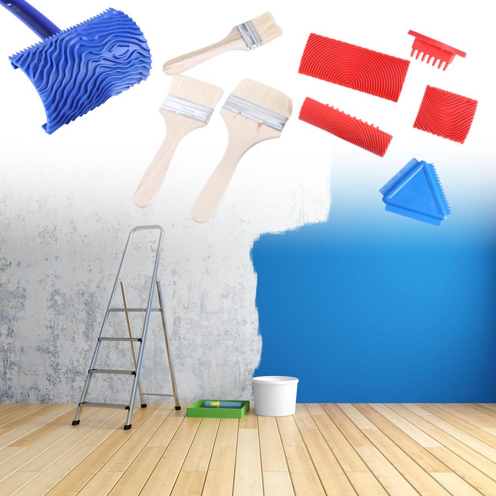 9 шт. Инструмент для покраски с текстурой дерева, Валик для имитации древесного волокна, Кисти для краски, Мягкий резиновый инструмент для покраски под дерево, Простой в использовании