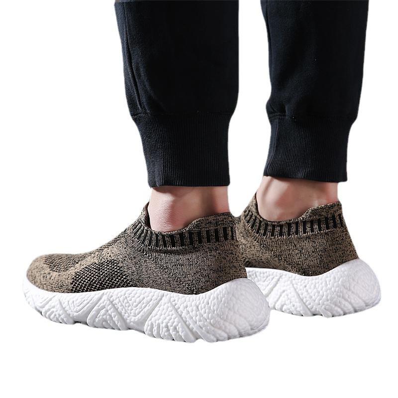2025 Large Size Men's Shoes Popcorn Bottom Fly-woven Mesh Breathable Sports Running Shoes One-pedal Socks Men's Shoes