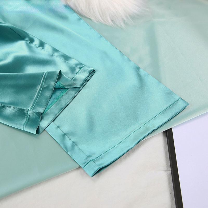 Атласная пижама женская, корейская ретро, элегантные классические топы с галстуком и брюки, однотонный домашний кардиган, комплект, свободный шик