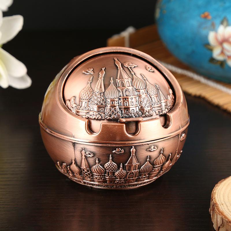 Windproof Ashtray Creative Personality Trendy Metal Cover Fall Prevention Home Living Room Round Ashtray