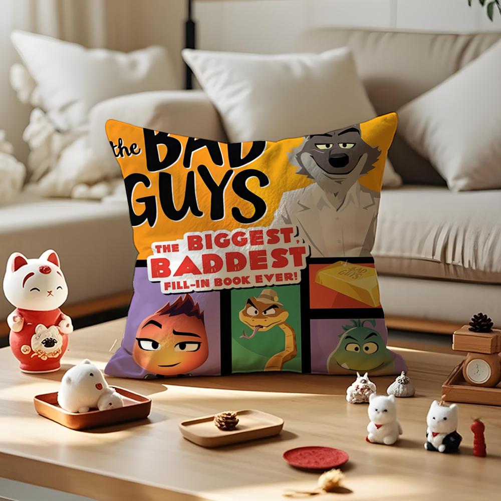 Cartoon TThe Bad Guys Cushion Cover Silky Short Plush with Invisible Zipper Dustproof Sofa Pillow Cover for Home Decor