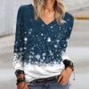 Snowflake Printed T-shirt V-neck Casual Streetwear Long-sleeved T-shirt
