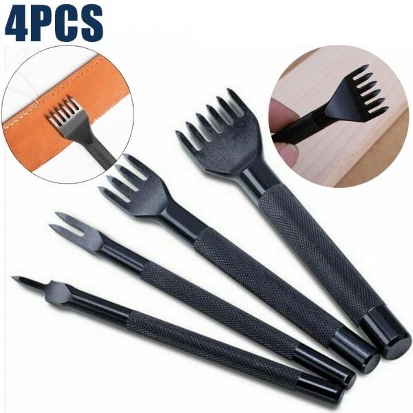 4Pcs/Set 1/2/4/6 Prong Leather Punch Chisel Hole Punches Stitching Craft Tools 3mm/4mm/5mm