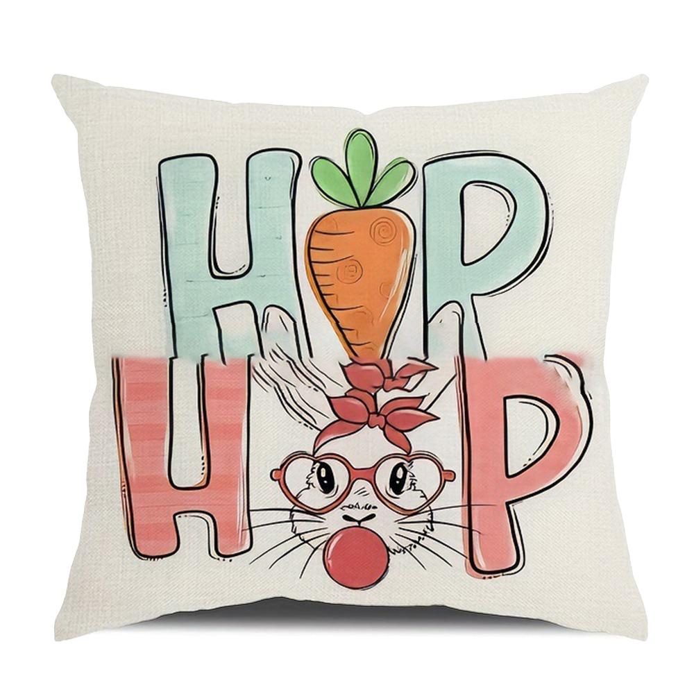 New Cute Easter Bunny Sofa Pillowcase with Zipper Print Pattern Cushion Cover Polyester Soft Pillow Cases Home Party Decor
