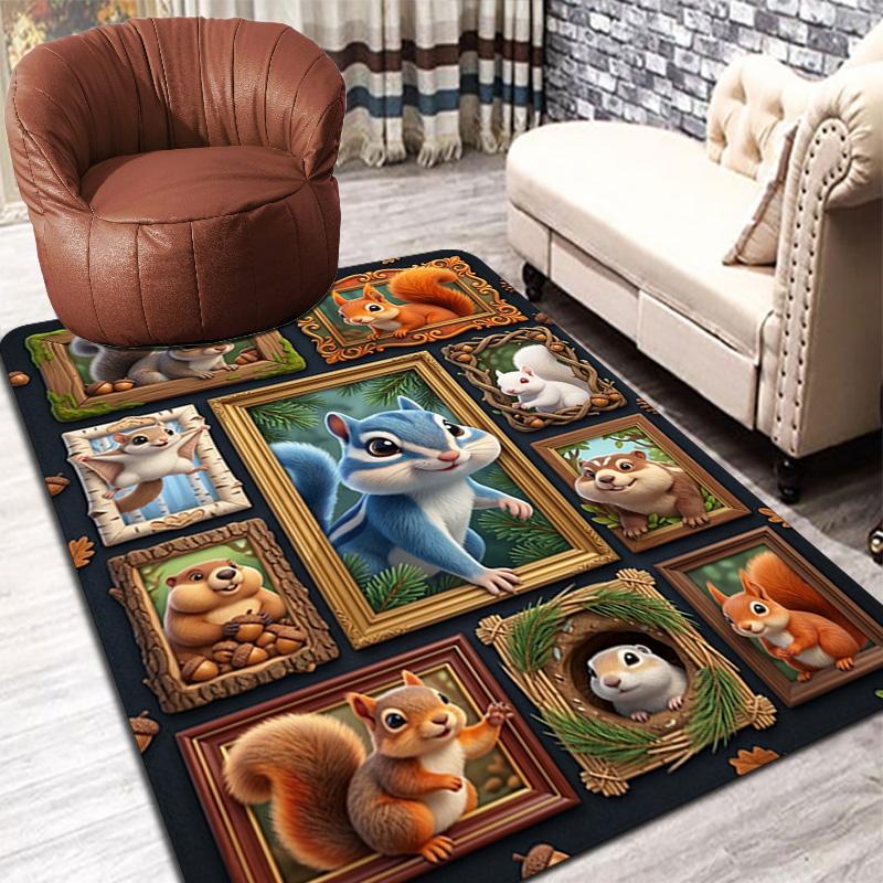 Squirrel Portrait Gallery Pattern Rug Floor Mat for Living Room or Bedroom Soft and Comfortable Carpet a Gift for Birthday and Holiday.