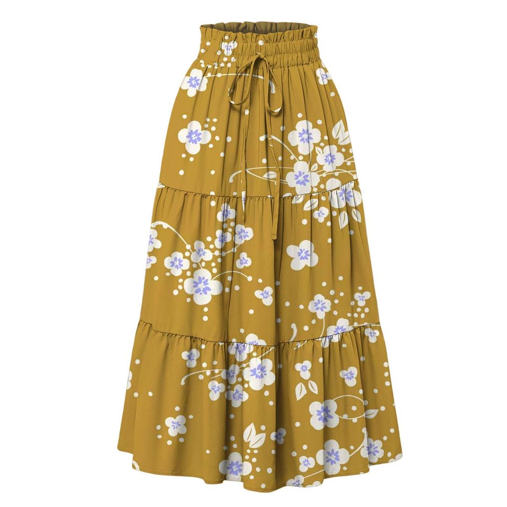 Женская модная юбка свободного покроя с цветочным принтом и эластичным поясом без карманов