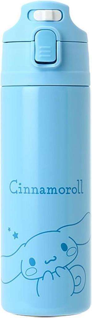 Sanrio Cinnamoroll Cinnamon Stainless Steel Water Bottle, Direct Drinking, Sports Bottle, One-Touch Bottle, Insulated, 470ml, with Cover, Set