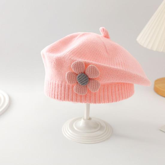 Зимняя шапка для девочек с цветочным декором, вязаная эластичная, нескользящая, детская шапка художника, реквизит для фотосъемки, повседневный головной убор для путешествий, школы, шопинга