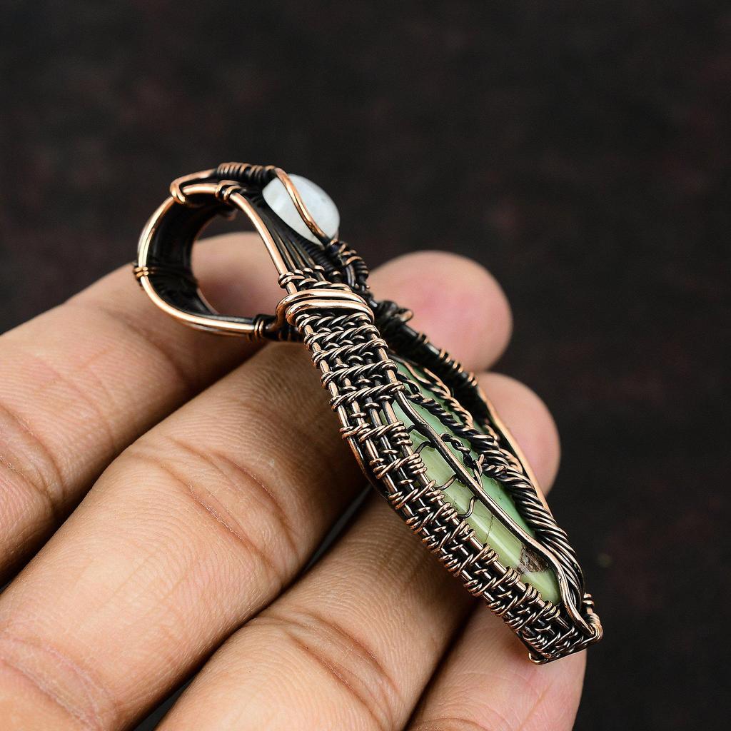 Древо жизни Подвеска из драгоценного камня хризопраз Медная проволока Ювелирные изделия Антикварные украшения Радужный лунный камень Ювелирные изделия Подарок для нее Подарок для матери