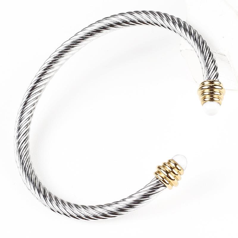 Steel Wire Bracelet Bracelet Women's Black and White Bead Crystal Turquoise Twist Steel Wire Pearl Bracelet