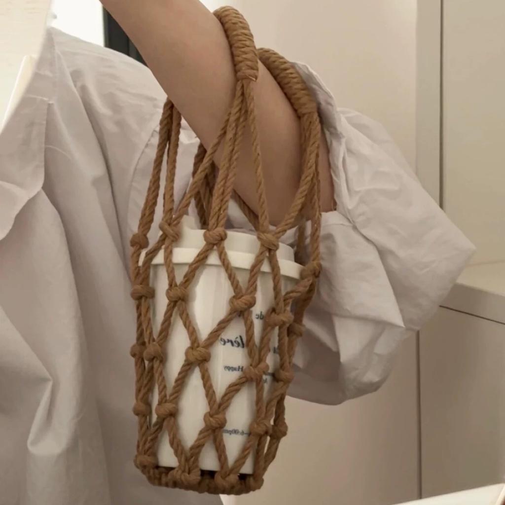 Handmade Macrame Water Bottle Holder Mesh Net Bag Portable Coffee Cup Carrier Sleeve