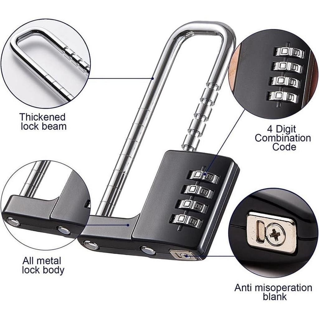 Cabinet Lock,Combination Padlock,Stainless Steel Gym Locker Lock Code Long Adjustable Shackle for School,Gym Black
